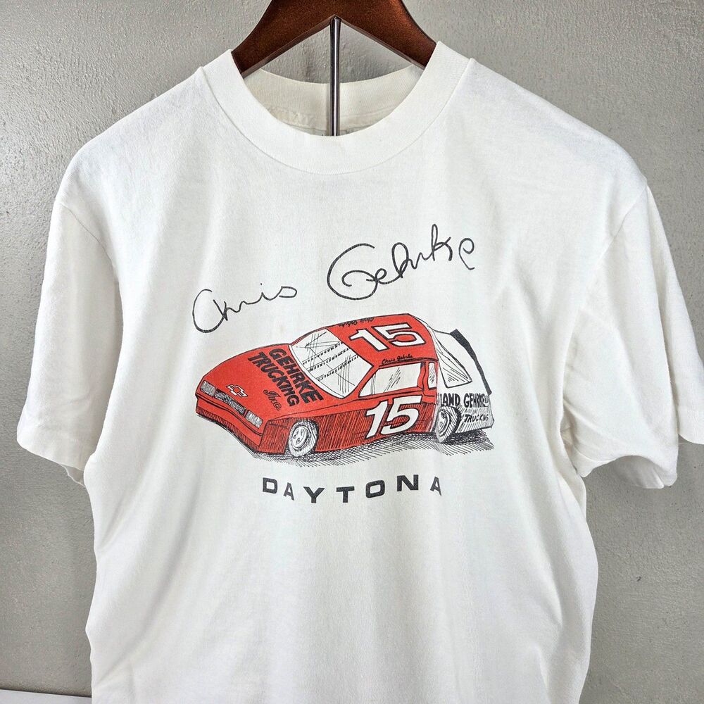 Vintage 90s NASCAR Chris Gehrke Daytona Racing Fruit of the Loom Tee Sz L